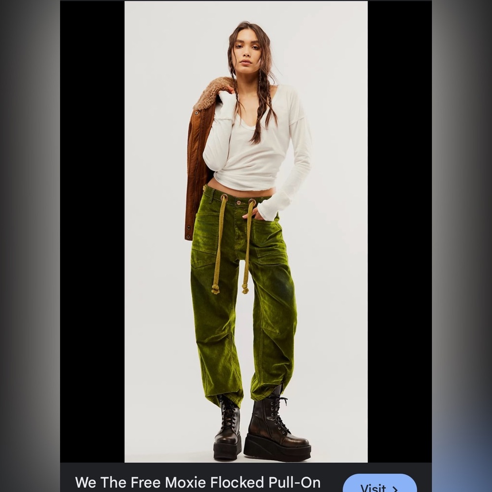 Moxie Flocked Pull-On Barrel Jeans Green